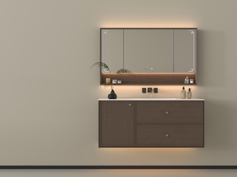 新中式浴室柜 镜柜 卫浴用品su模型