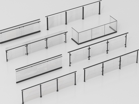 现代围栏护栏 玻璃栏杆 护栏 扶手 阳台护栏su模型