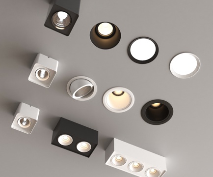 现代筒灯射灯 嵌入式筒灯射灯 明装筒灯射灯 牛角灯su模型