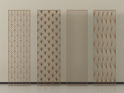 现代轻奢隔断 金属屏风隔断 创意镂空隔断su模型