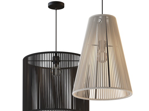  新中式侘寂 EDL Scandi 藤编装饰吊灯3d模型 