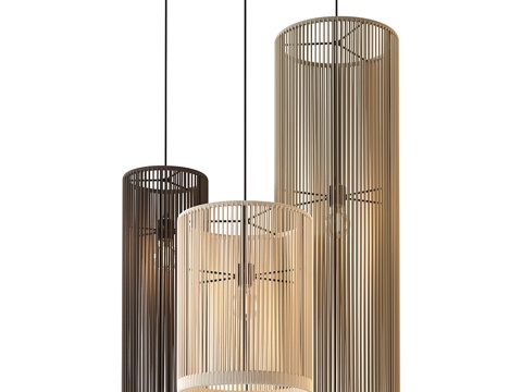  新中式侘寂 EDL Mari 藤编装饰吊灯3d模型 