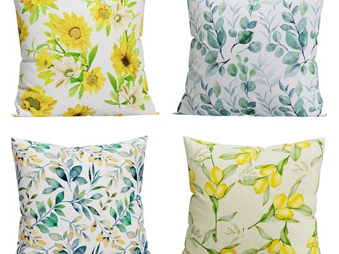  现代北欧花卉布艺抱枕3d模型 