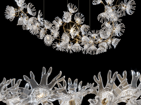  现代轻奢工艺吊灯 玻璃吊灯3d模型 