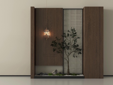 中古风玄关隔断 入户玄关 宫灯su模型