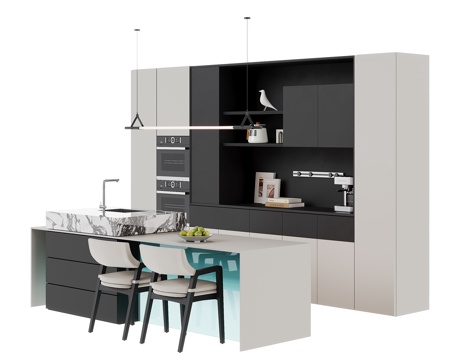 现代岛台餐桌su模型