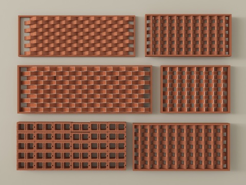 现代红砖隔断 镂空红砖墙 镂空砖墙隔断 墙砖su模型