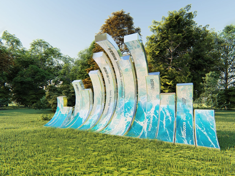 现代艺术主题构架 海浪主题装置su模型