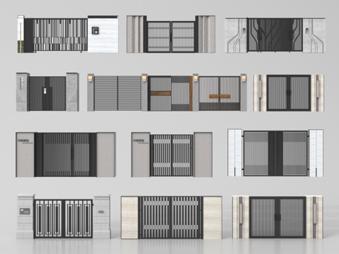 现代庭院门 铁艺大门 别墅大门 入户大门su模型