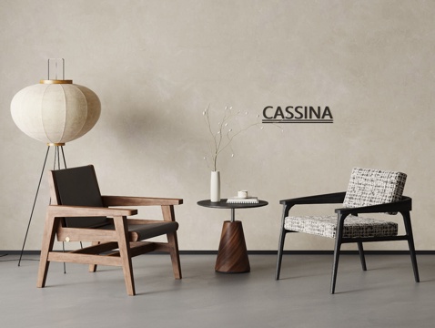 侘寂中古风休闲桌椅组合 单人沙发 休闲椅 沙发椅 扶手椅su模型