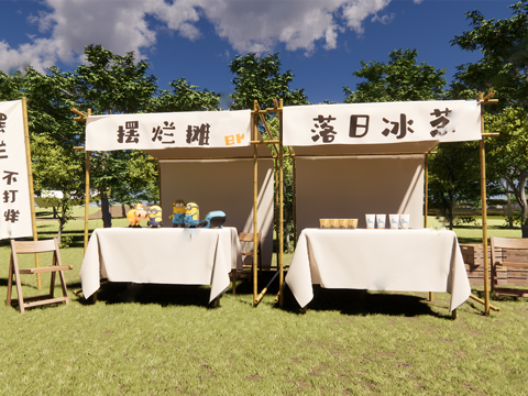 现代集市摊位 露营外摆su模型