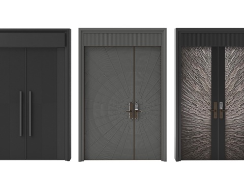 现代双开门 平开门 入户门 防盗门 通顶对开门 大门 庭院门su模型