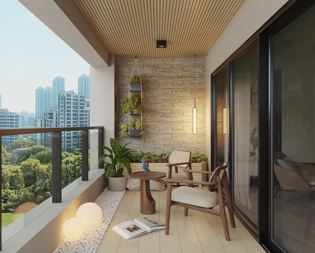 现代阳台花园su模型