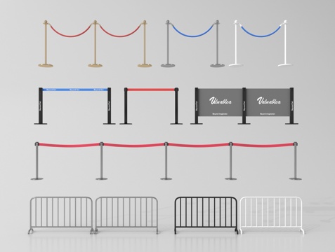 现代伸缩带 隔离带 隔离栏杆 礼宾围栏 护栏su模型
