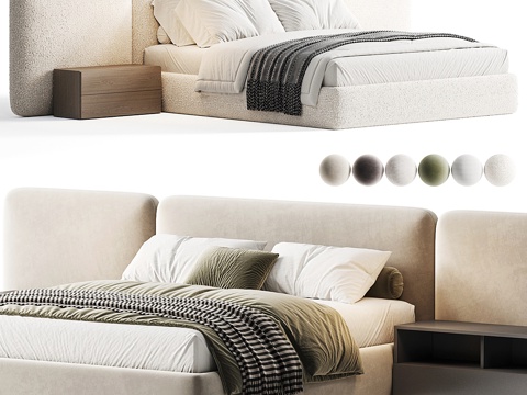  现代艺术布艺双人床3d模型 