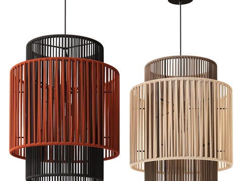  新中式侘寂 EDL IRINA 40 藤编装饰吊灯3d模型 