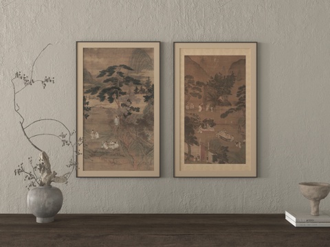 中式装饰画 挂画 水墨画su模型