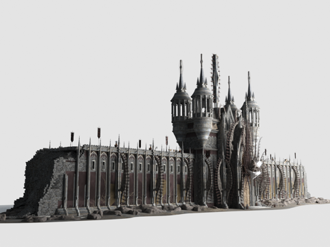  万圣节场景 万圣节城堡 教堂 鬼屋3d模型 