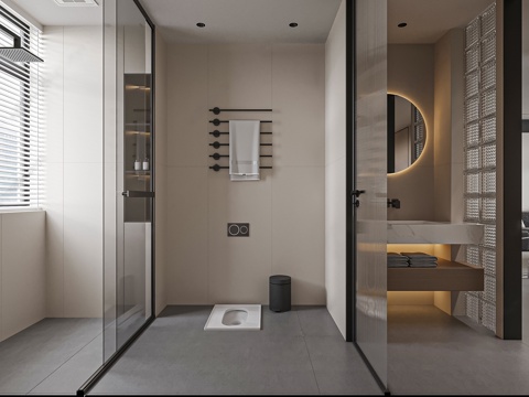  现代简约卫生间 现代卫生间浴室柜 现代奶油卫生间 现代极简卫3d模型 