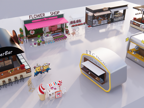 现代商业售卖亭摊位su模型