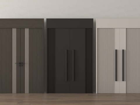 现代双开门 平开门 入户门 防盗门 通顶对开门 大门 庭院门su模型