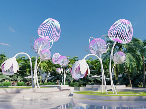 现代花瓣主题构架 艺术装置su模型