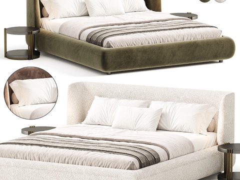  现代意式 Longcourt 布艺双人床3d模型 