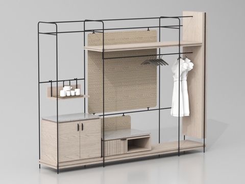 现代酒店衣柜 衣架 茶水柜 成品衣柜su模型