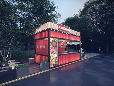 商业摊位 网红摊位 地摊   现代集装箱麻辣烫小吃店su模型
