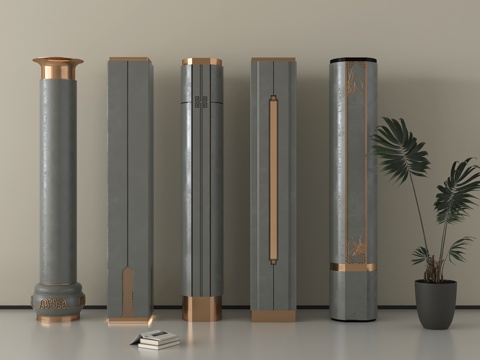 新中式柱子 方柱子 圆柱子 造型装饰柱su模型