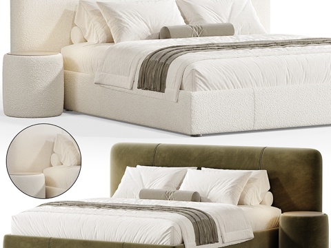  现代奶油风 Marley 布艺双人床3d模型 