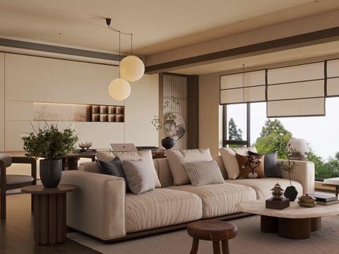  宋式客餐厅 新中式客餐厅3d模型 