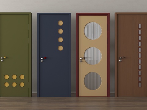 中古风洞洞门 卧室门 原木单开门 孟菲斯门su模型