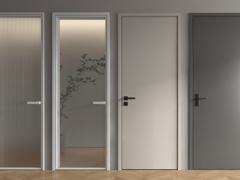 现代单开门 卧室门 木门 磨砂玻璃门 卫生间门su模型