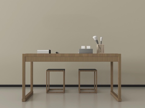 新中式书桌椅 茶桌椅 实木桌椅 摆件su模型