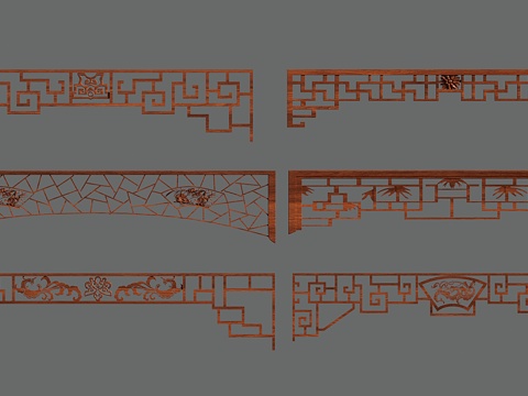  新中式木质镂空花格 雕刻花格 门楣 角花3d模型 