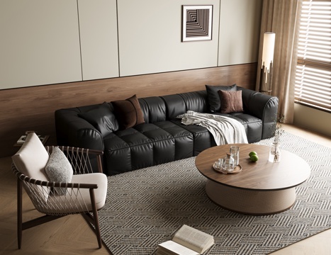 中古多人沙发 皮革沙发 客厅沙发 直角沙发su模型