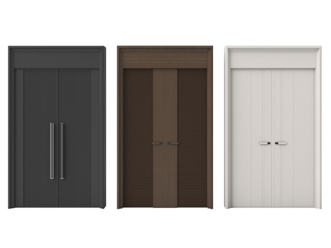 现代双开门 平开门 入户门 防盗门 通顶对开门 大门 庭院门su模型