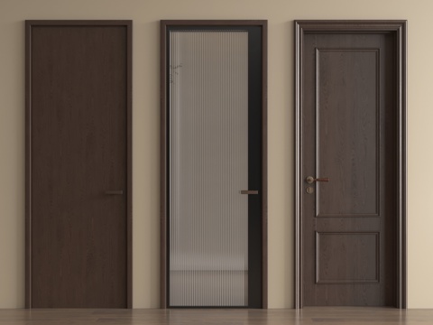 中古单开门 木门 木单开门 卧室门 玻璃门 厨卫门su模型