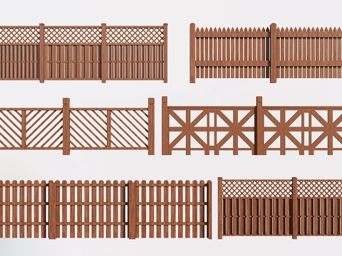 现代防腐木围栏 庭院围墙护栏 篱笆木栅栏 木栏杆su模型