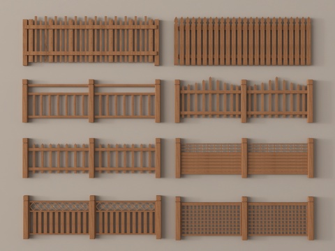 现代木栅栏 围栏护栏 栏杆 木篱笆su模型
