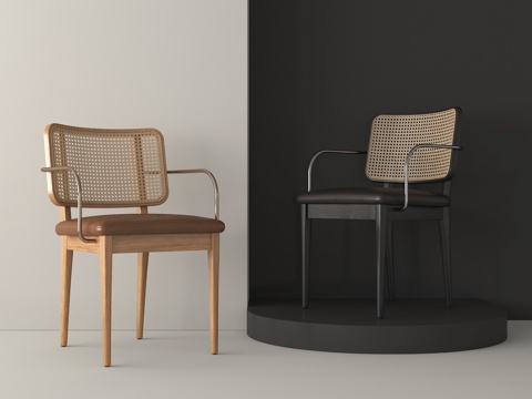 现代餐椅  单椅 藤编休闲椅su模型