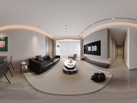  现代极简客餐厅全景 