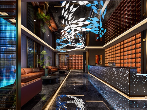 足浴会所前厅 SPA会所前台 前厅接待区前台 茶柜装饰柜 艺su模型