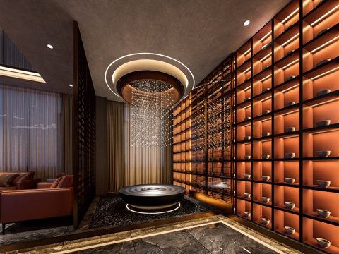 装饰雕塑异形吊灯 水滴水晶灯 茶壶茶贵装饰柜 金属玻璃隔断su模型