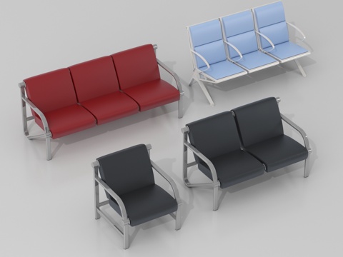 现代公共休闲沙发座椅 休息区排椅 等候椅su模型