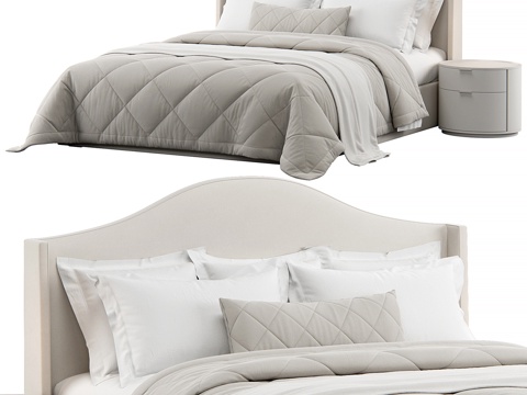  美式简约布艺双人床3d模型 