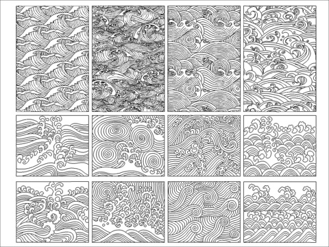 新中式海水纹cad施工图