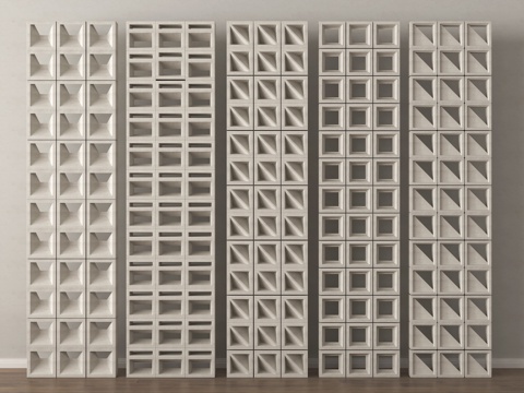 现代镂空水泥砖 水泥砖隔断 预制砖墙砖su模型