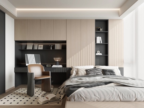  现代榻榻米卧室3d模型 